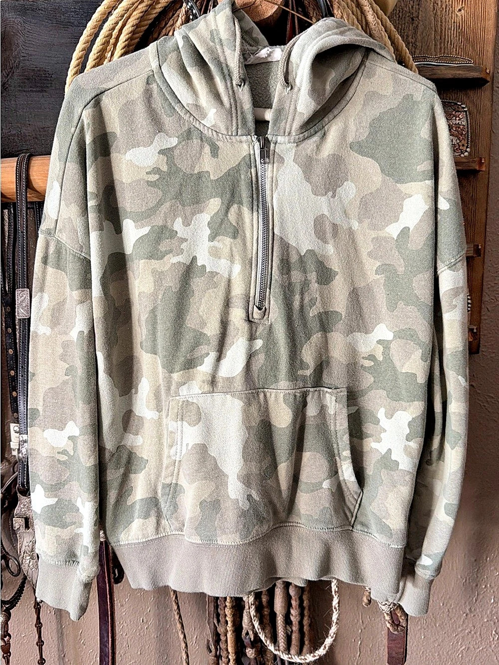 Camo Pullover Hoodie in Green & Gray